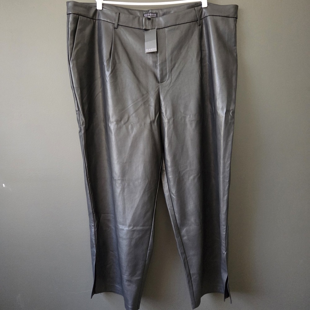 NWT Eloquii Women's 26 Plus Faux Leather Wide Leg Trouser Pants Black‎ High Rise